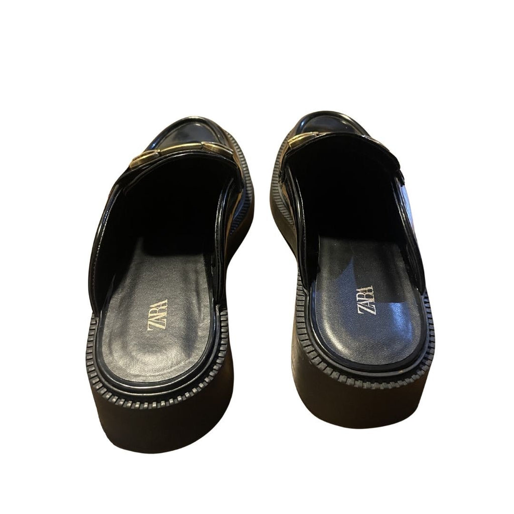 Zara Patent Leather Loafers Slides Mules Chunky Platform Casual Preppy Academia