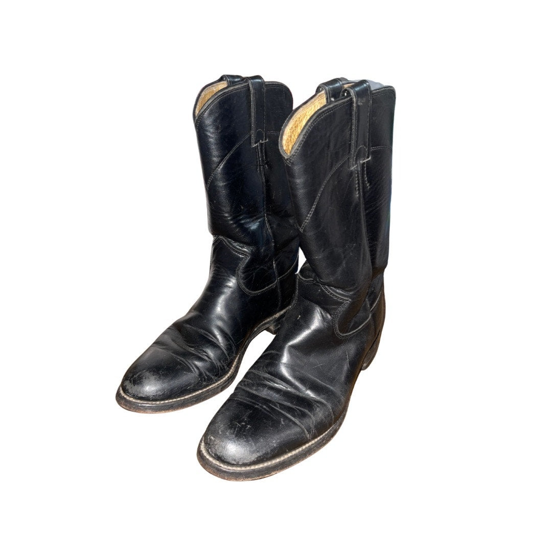 Vintage Justin Roper Style Cowboy Cowgirl Western Boots Diamond J Black Size 6