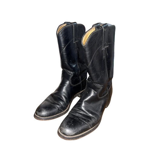 Vintage Justin Roper Style Cowboy Cowgirl Western Boots Diamond J Black Size 6