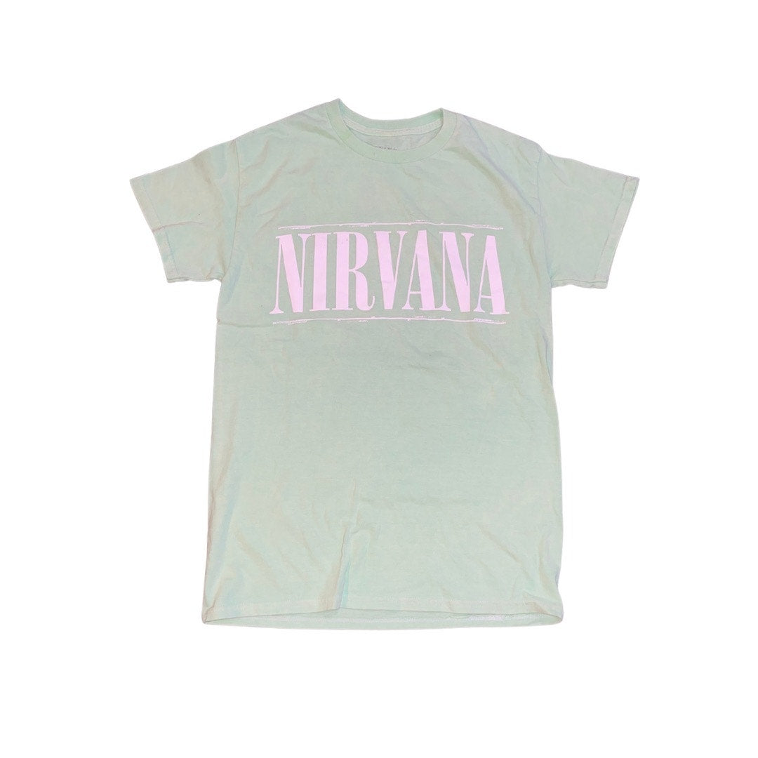 Nirvana T-Shirt Green Rock Band  Graphic Tee Grunge Punk Size Small