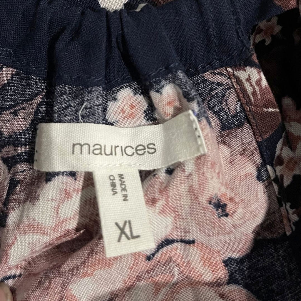 Maurices Navy Floral Halter Neck Mini Dress Size Xl Pockets Hanky Hemline Artsy