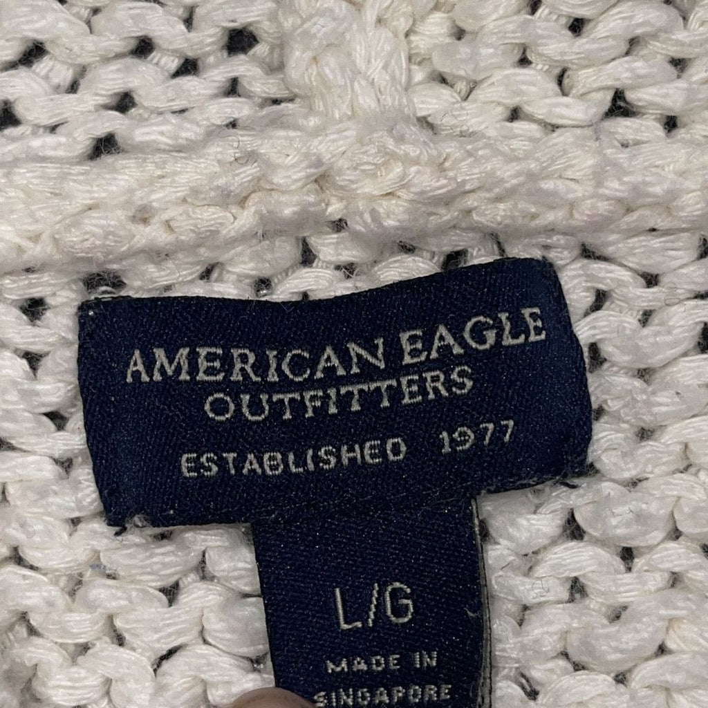 American Eagle Outfitters Chunky Open Knit Pullover Hooded Sweater SZ L Y2K 90s