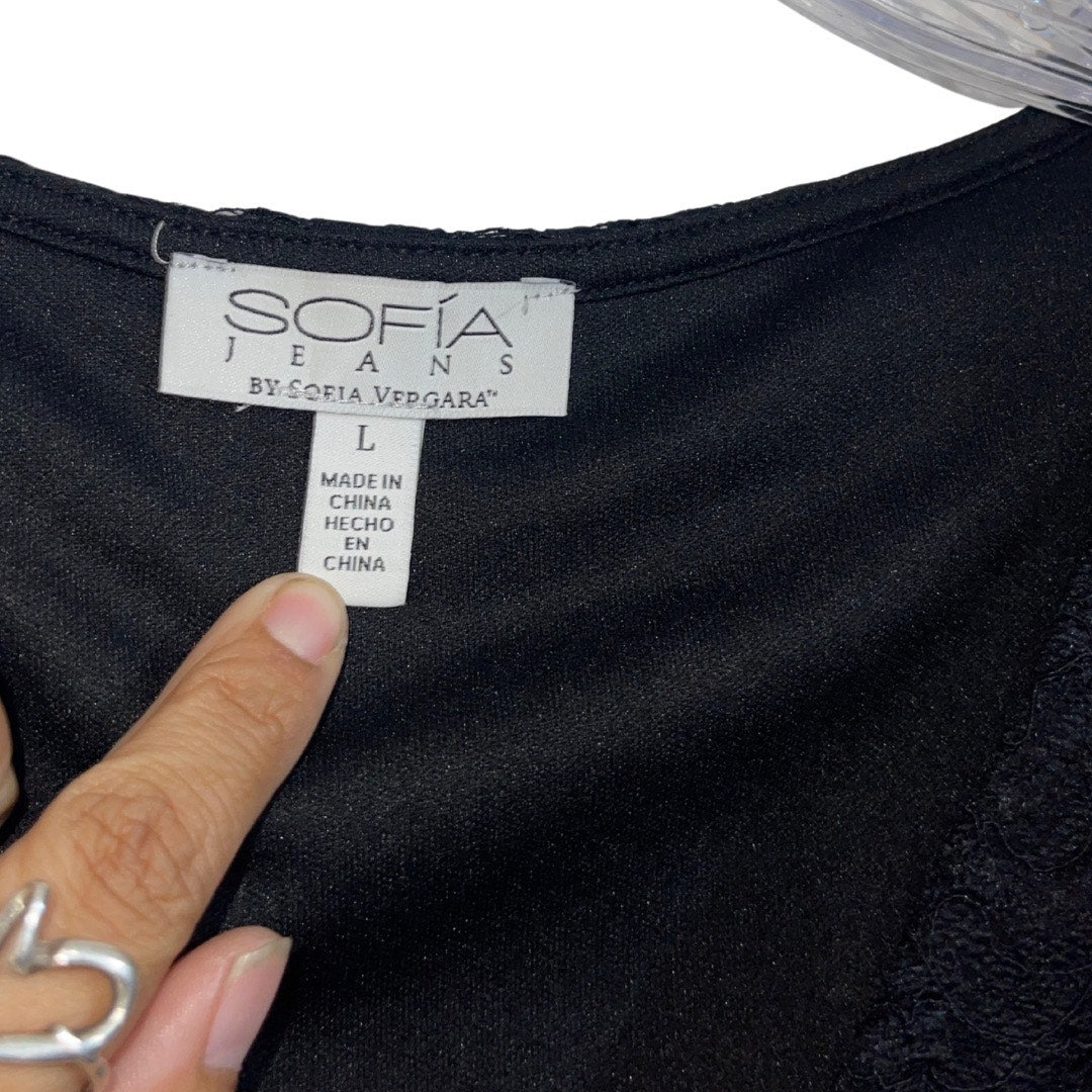 Sofia Jeans By Sofia Vergara Lace Bodysuit Blouson Sleeves SZ Large Whimsy Goth