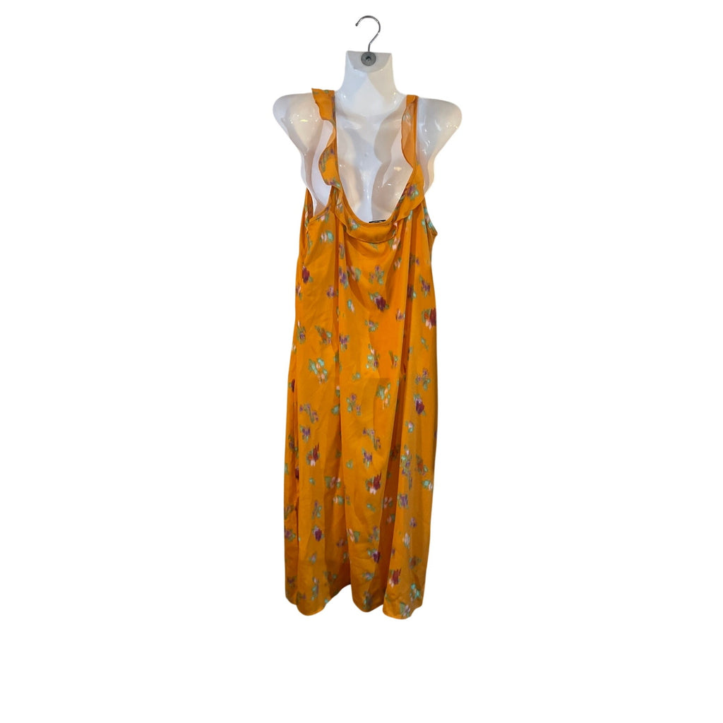 Scoop NWT Mustard Orange Floral Maxi Dress SZ XL Flowy Boho Artsy Botanical