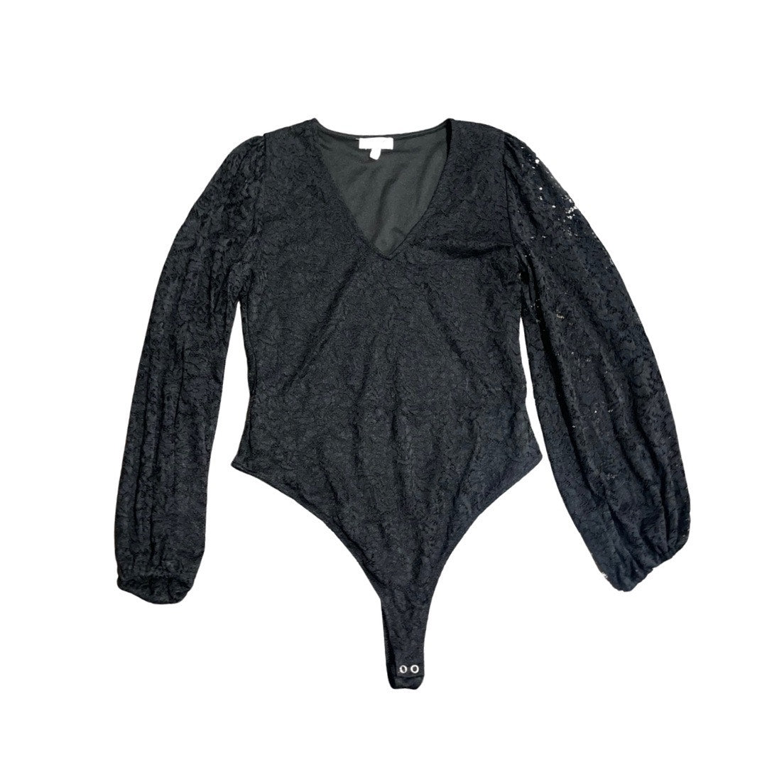 Sofia Jeans By Sofia Vergara Lace Bodysuit Blouson Sleeves SZ Large Whimsy Goth