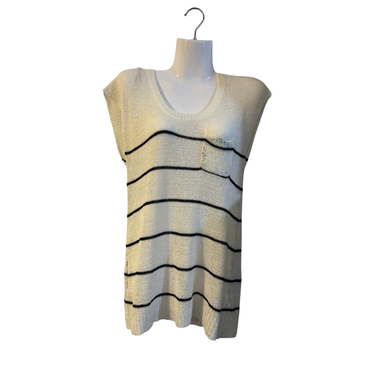Forever 21 Striped Open Knit Sleeveless Sweater Vest SZ S Lightweight Academia