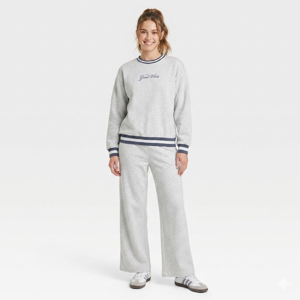 Better / Together Sweatpants set Crewneck Good Vibes Size Large Loungewear Cozy