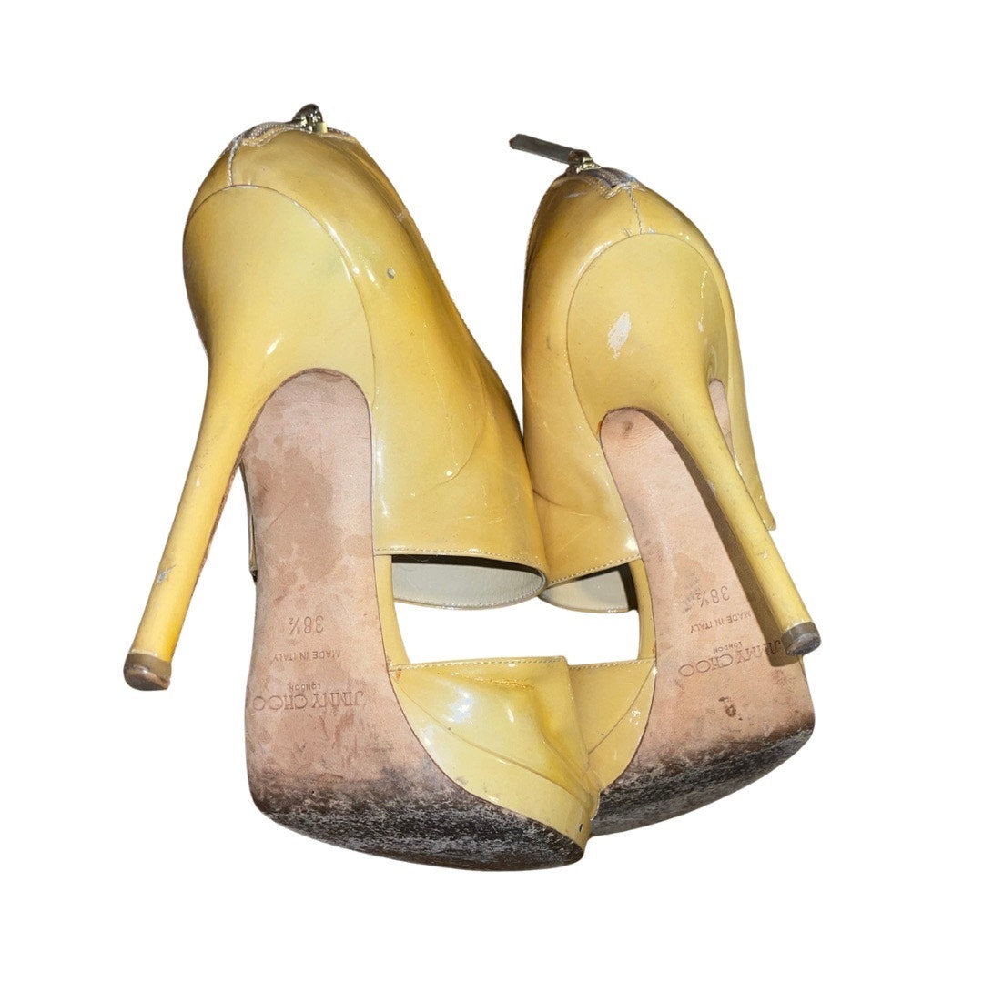 Jimmy Choo Womens Heels Yellow Patent Leather Designer Luxury Made in Italy 8.5
