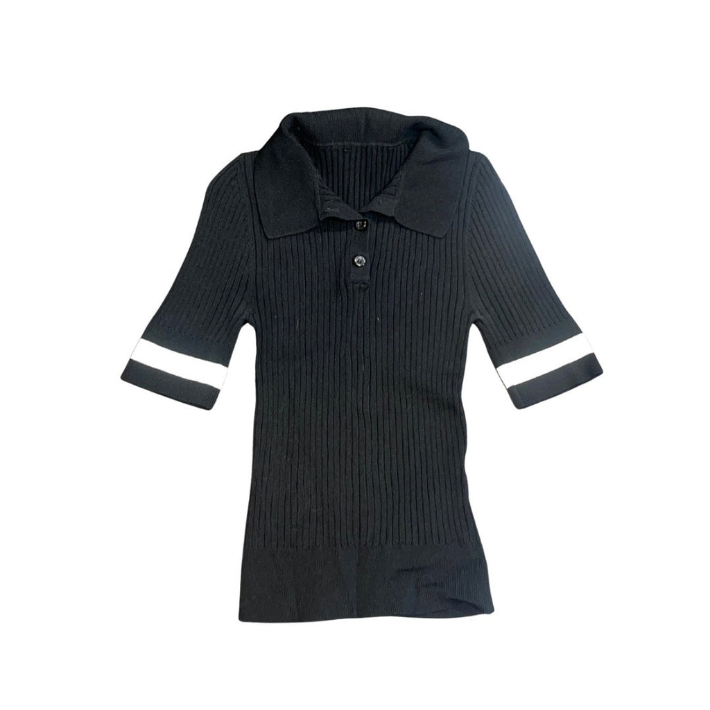 Y2K Ribbed Collar Short Sleeve Shirt Top Size Small Academia Preppy Collegiate