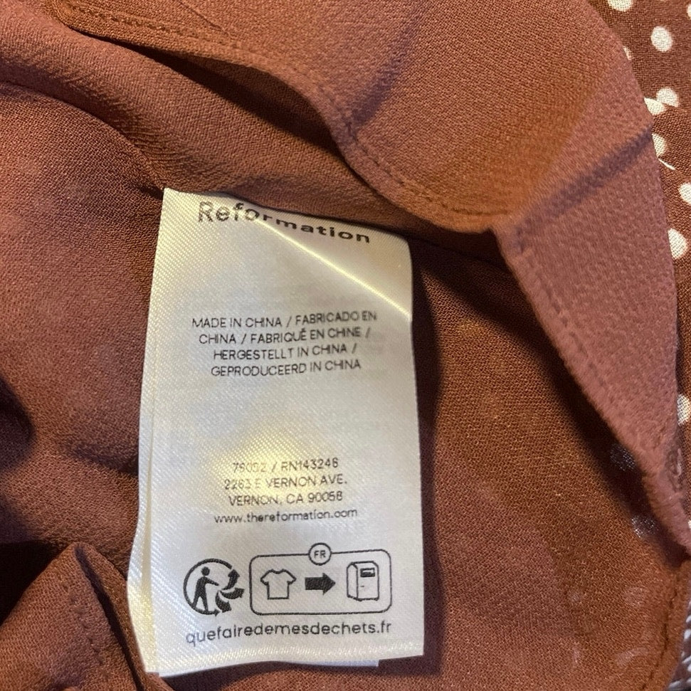 Reformation Citrus Brown Polka Dot Lace Trim Minidress 12 NWT Smoked Back Flirty