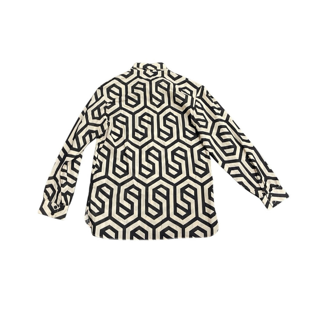 Zara Long Sleeve Button Down Geometric Pattern Pocket Shirt XS Boho Artsy Chic