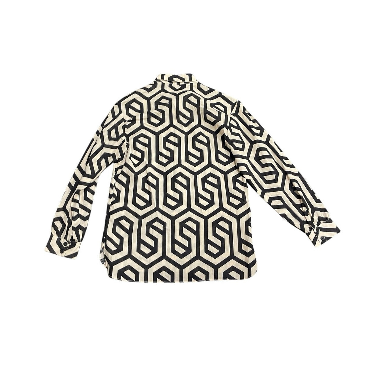 Zara Long Sleeve Button Down Geometric Pattern Pocket Shirt XS Boho Artsy Chic