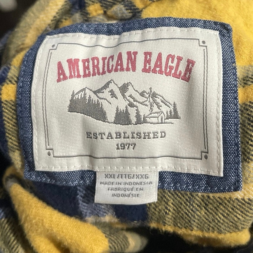 American Eagle Plaid Flannel Long Sleeve Button Shirt SZ XXL Classic Streetwear