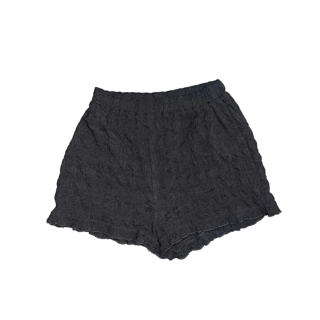 Papermoon Shorts Elastic Waist Black Polyester Ruffle Hem Size Medium