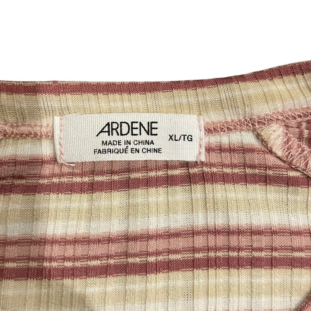 Ardene Striped Ribbed Button Henley Crop Top T-Shirt Size XL Short Sleeve Casual