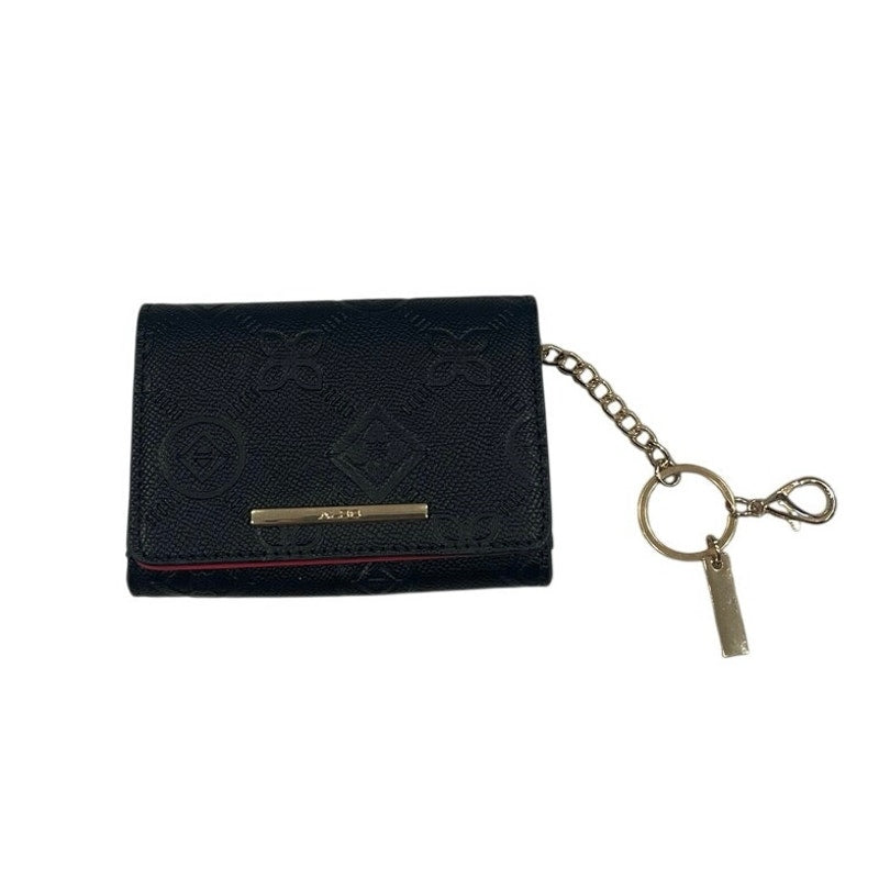 Aldo Black Bi-Fold Cardholder Compact Wallet Keychain Accessories NWT