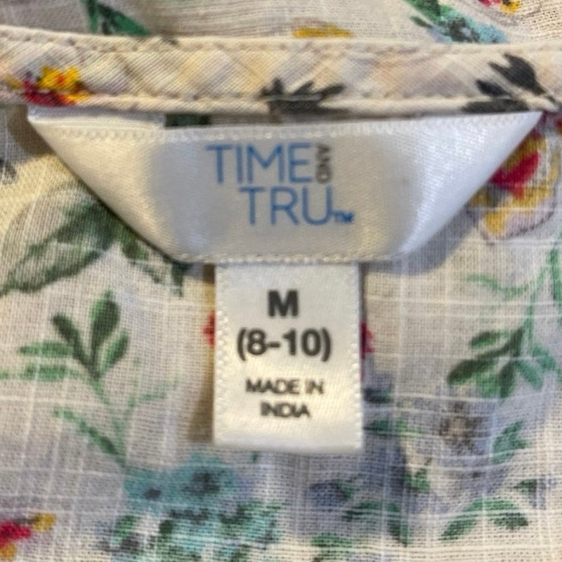 Time and Tru Floral Print Ruffle Sleeve Popover Top SZ M Wildflower Boho Artsy