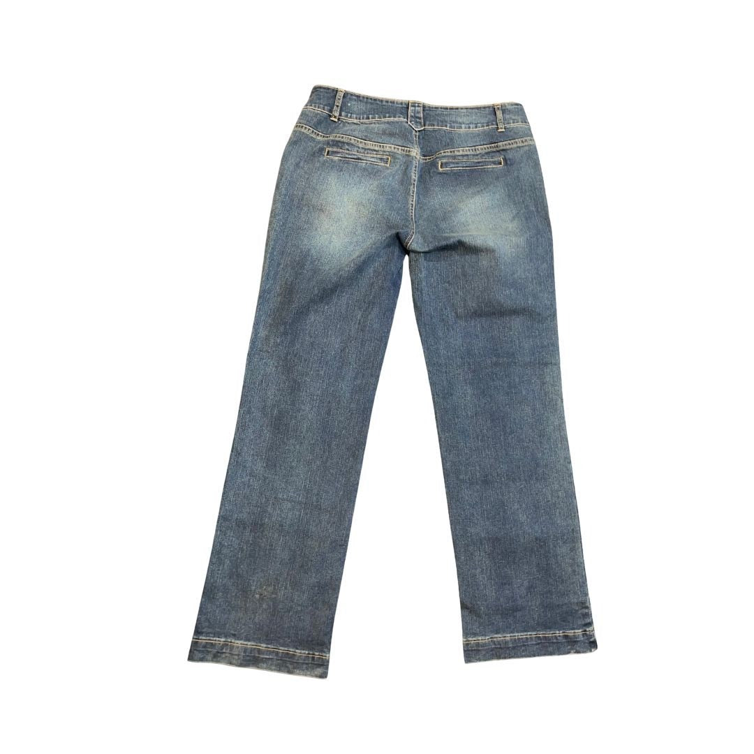 Flamingals straight leg boyfriend jeans mid waisted bootcut size large dark blue