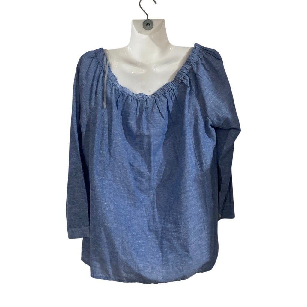 G. H. Bass & Co. Linen Blend Peasant Off the Shoulder Blouse SZ Medium Chambray