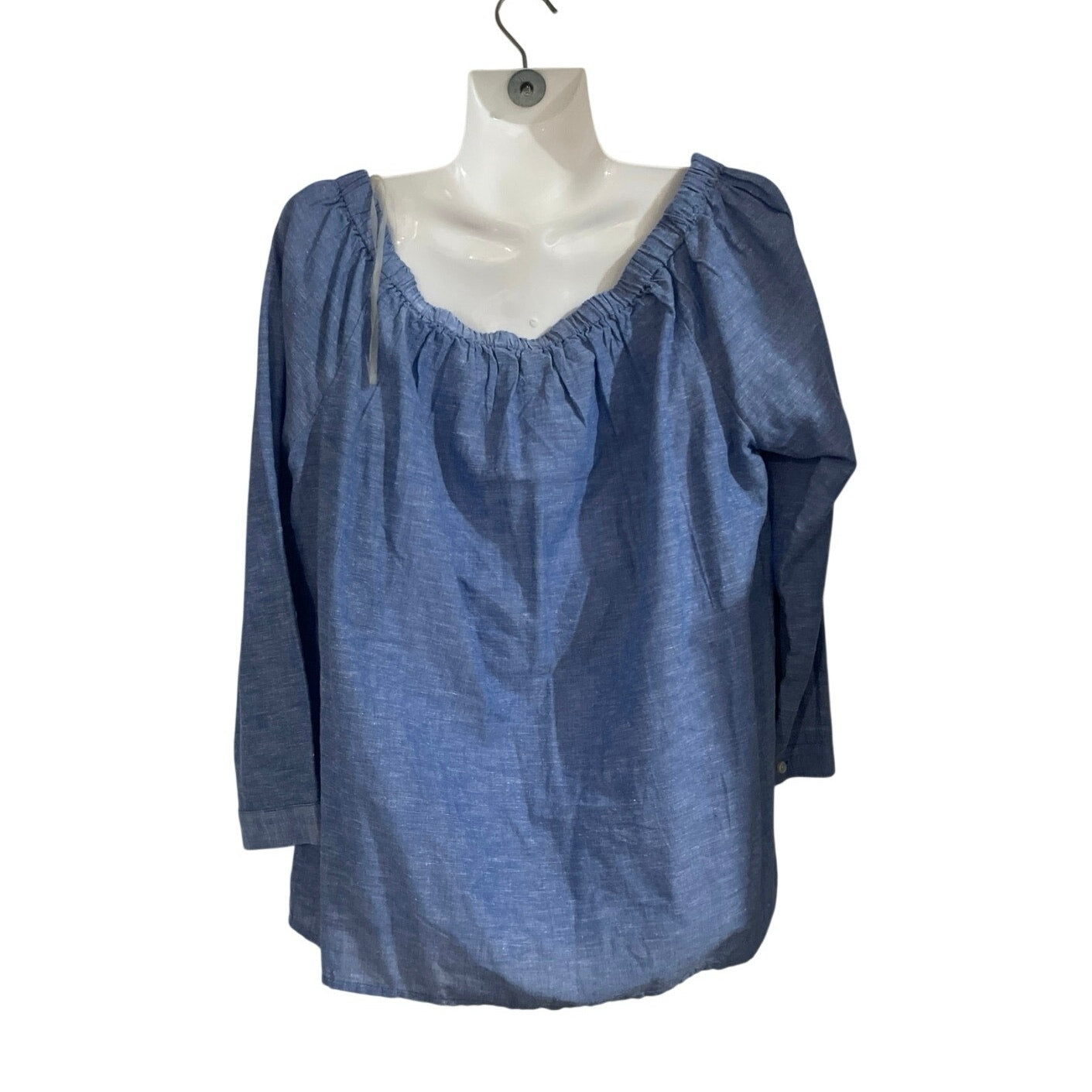 G. H. Bass & Co. Linen Blend Peasant Off the Shoulder Blouse SZ Medium Chambray