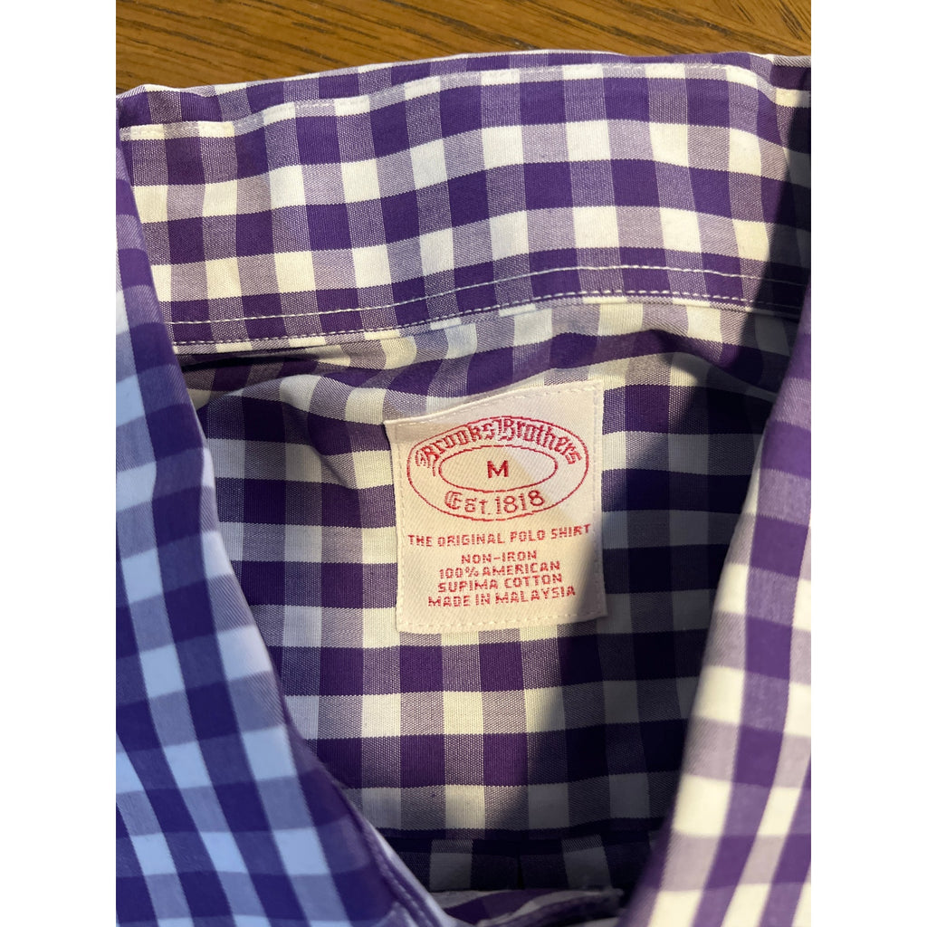 Brooks Brothers original polo shirt plaid Collar non iron Button up dress long sleeve