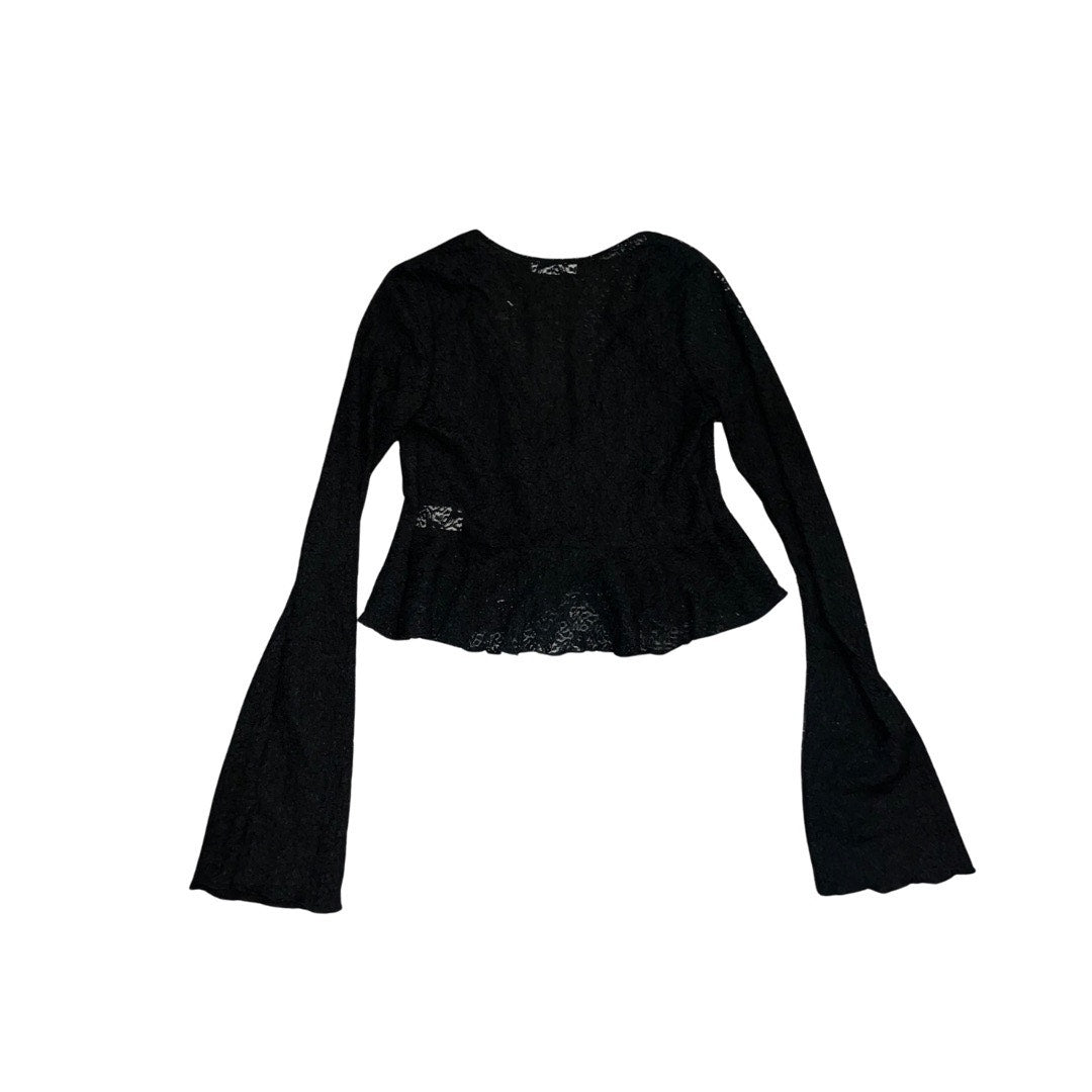 Attirance Lace Sheer Peplum Tie Front Blouse Size Medium Goth Festival Witchy