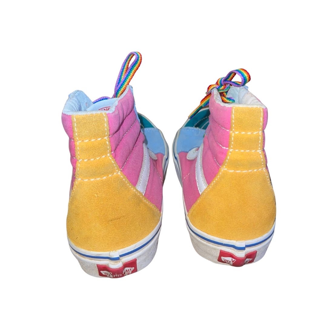 Vans Sk8-Hi Top Suede Canvas Color Block Pink Blue Yellow Men 6.5 Women 8 Skater