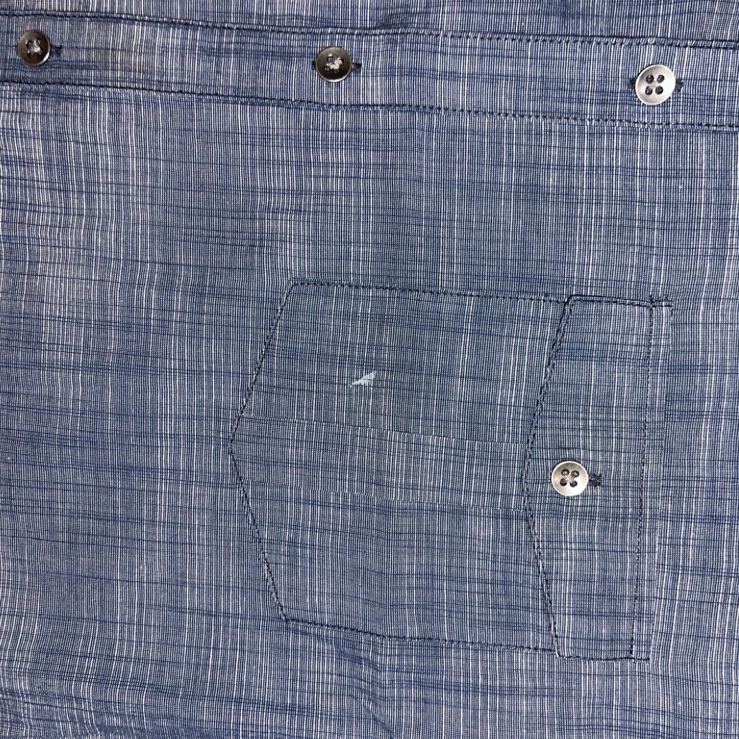 Alfani Button Short Sleeve Shirt Blue Plaid Size XL Casual Nautical Comfortable
