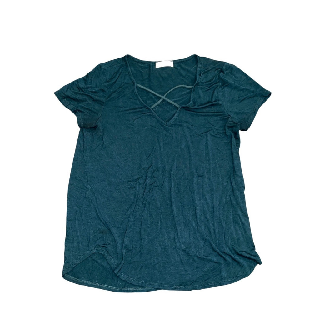 Emory Park Dulce Criss Cross Neck  Short Sleeve Knot Top Size Medium