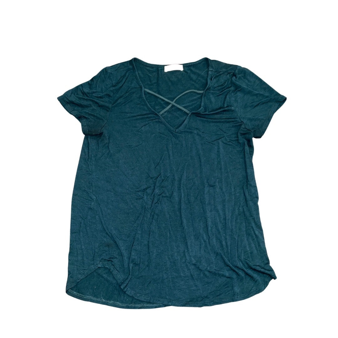 Emory Park Dulce Criss Cross Neck  Short Sleeve Knot Top Size Medium