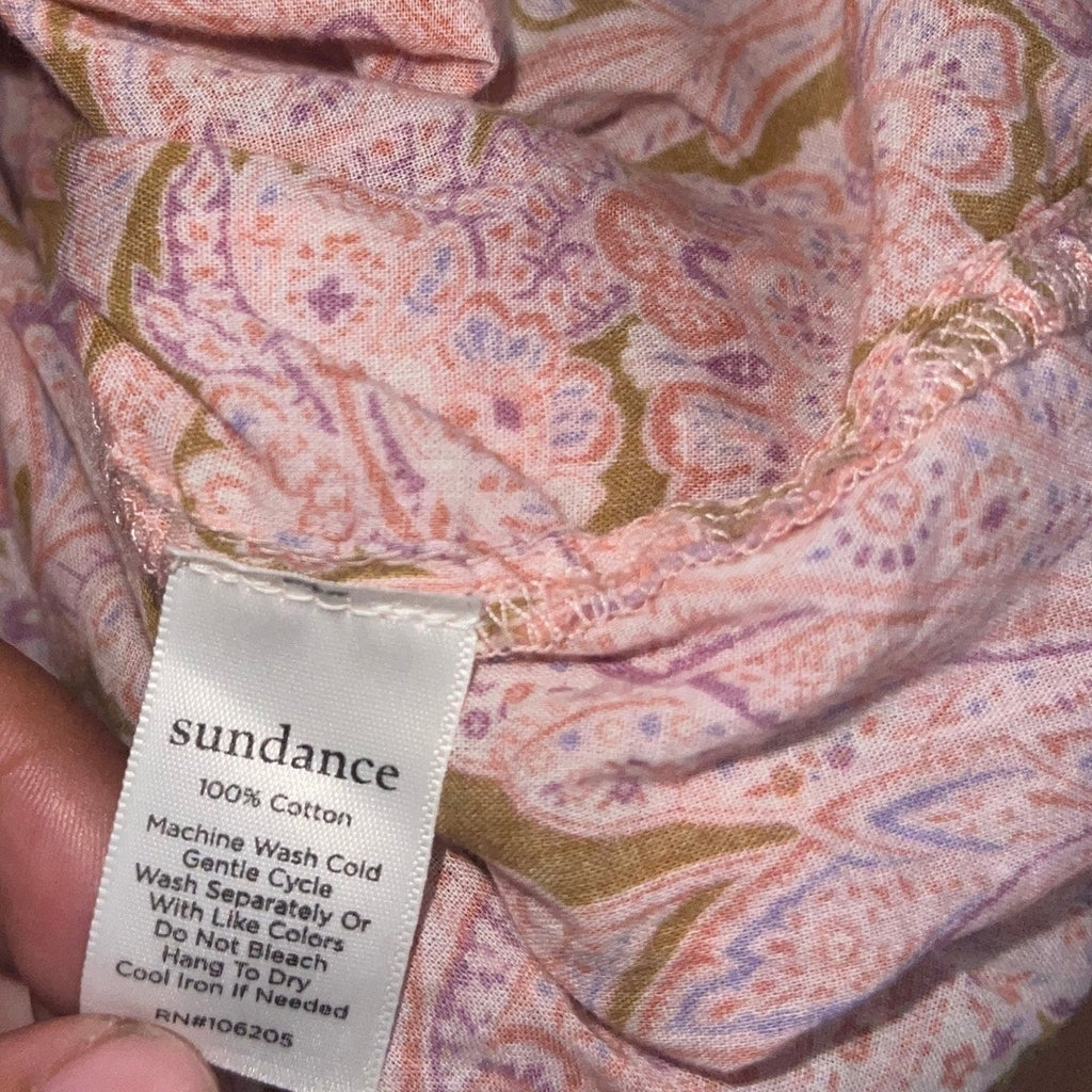 Sundance Pink Paisley Blouse Top Long Sleeve 100% Size PL Boho Casual
