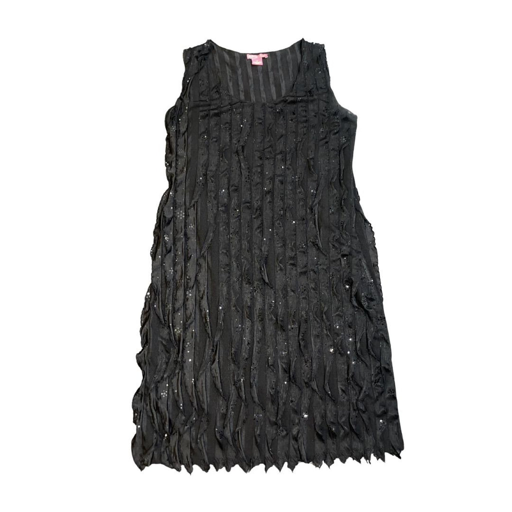 Sunny Leigh Sequin Black Pleated Eyelash Dress SZ Medium Cocktail Dress Flapper