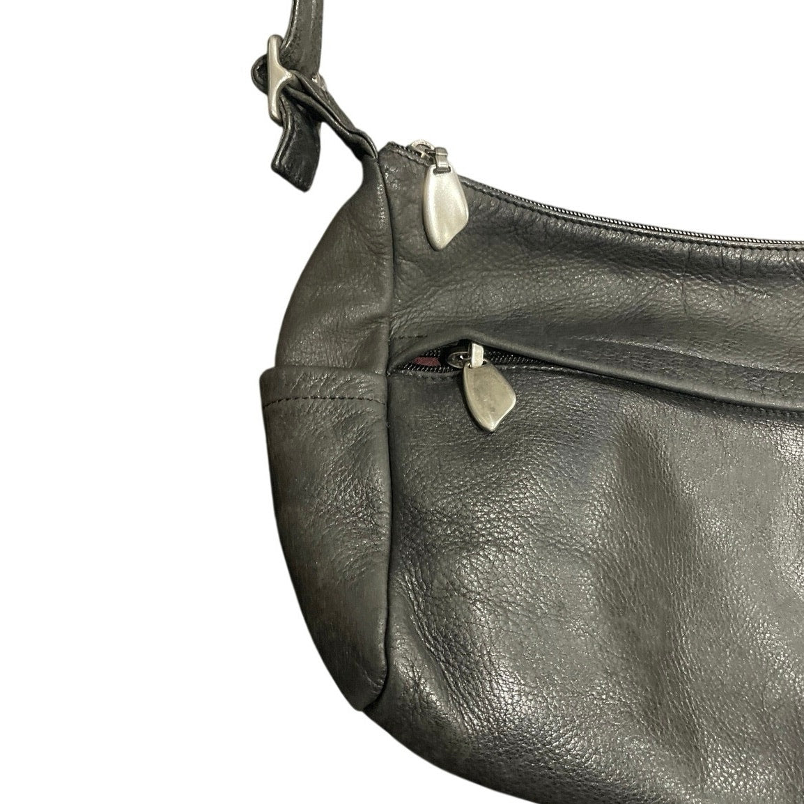 Libaire Vintage Distressed Black Leather Crossbody Purse USA Made Crescent Hobo