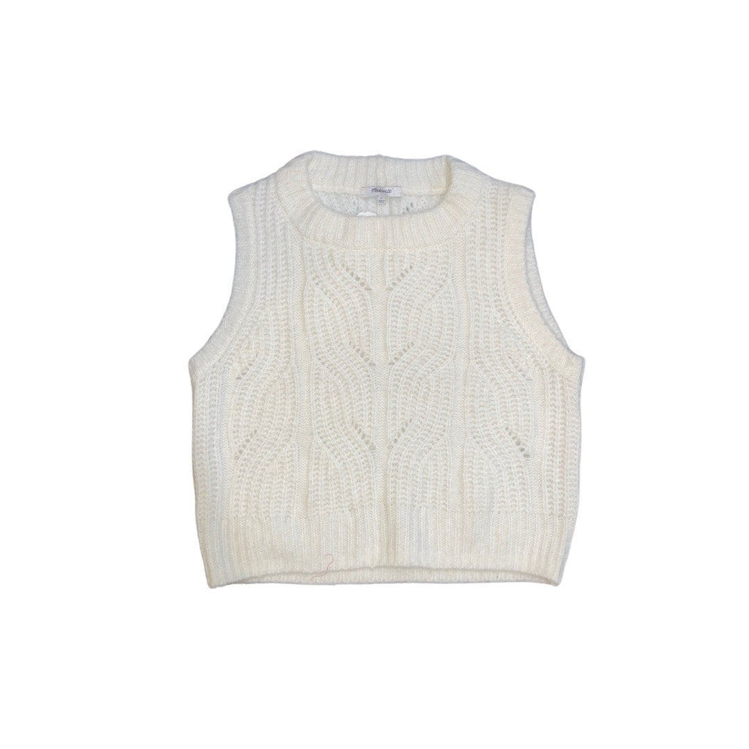 Madewell Pointelle Knowe Chunky Sweater Crewneck Vest Fuzzy Wool Blend Size S
