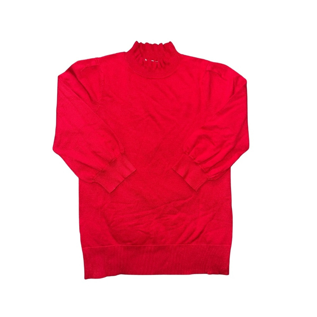 Lark & Ro Ruffle Mock Neck Long Sleeve Lightweight Red Sweater SZ M NWT Holiday