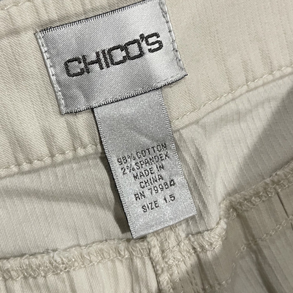 Chico's Womens Long Ripstop Slim Bermuda Shorts Size 1.5 Flat Front Pockets