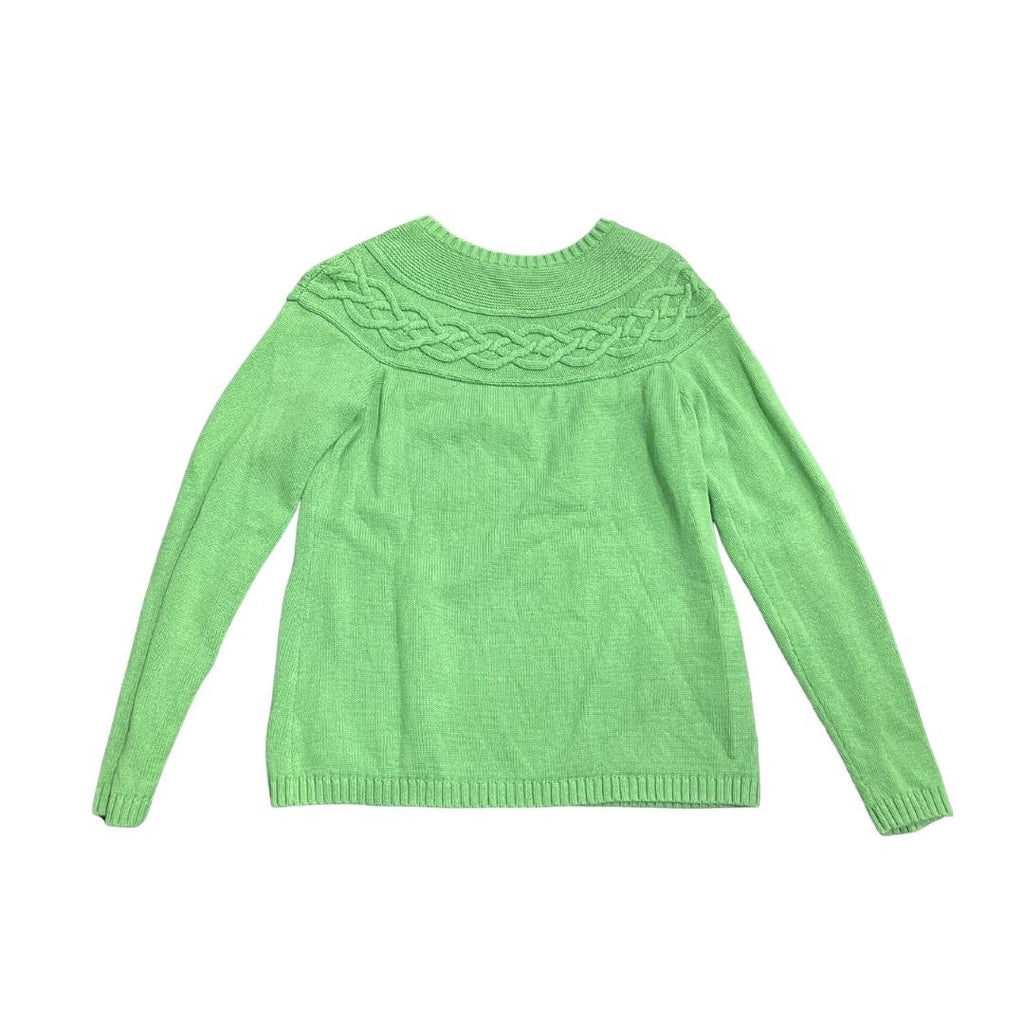 Talbots Green Long Sleeve Crewneck Cable Knit Pullover Sweater Small Fair Isle