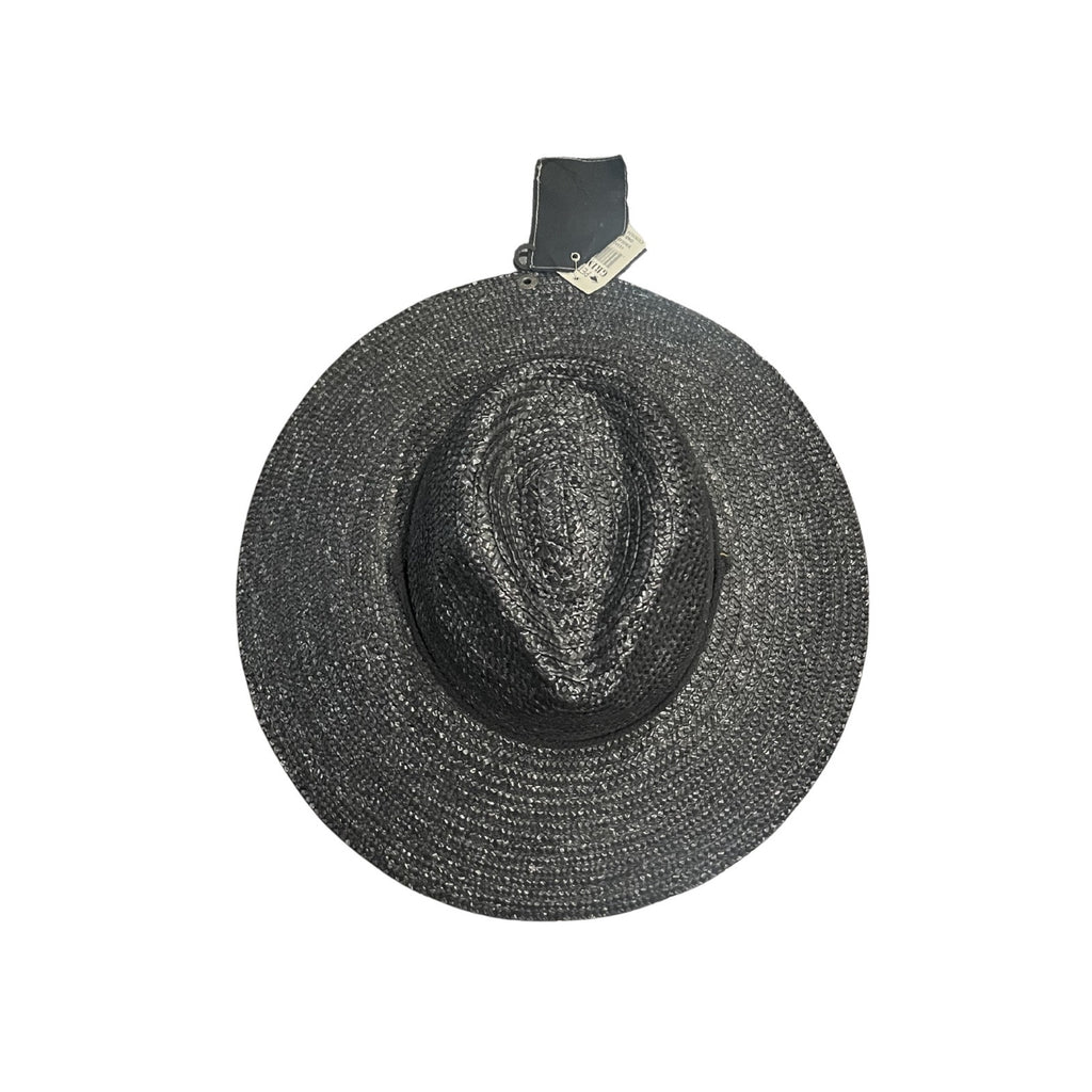 Peter Grimm Black Woven Straw Wide Brim Sun Hat Drawstring Outdoor Beach NWT