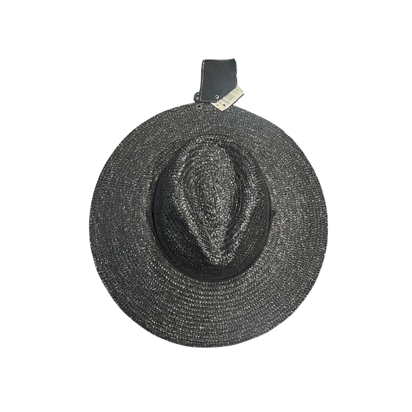 Peter Grimm Black Woven Straw Wide Brim Sun Hat Drawstring Outdoor Beach NWT