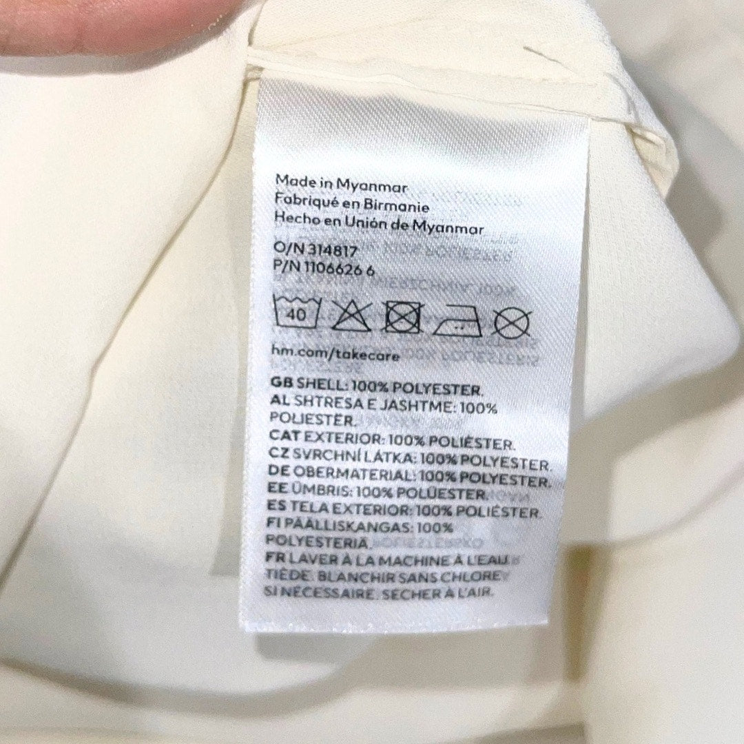 H&M Draped Ivory Blouse Stand Collar Long Raglan Balloon Sleeves Size Medium NWT