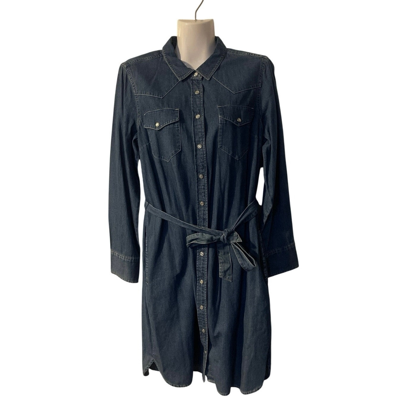 J.Crew Chambray Denim Snap Button Shirt Belt Tie Dress SZ 8 NWT Western Cowgirl