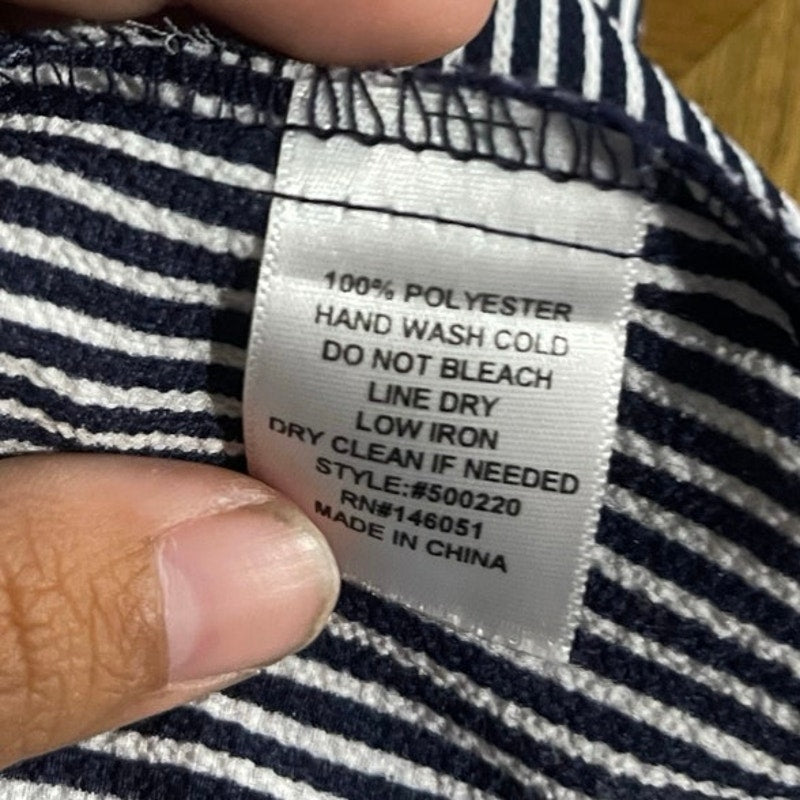 Monteau Navy White Striped Flutter Sleeve Dress Tie Waist XS Nautical Coastal