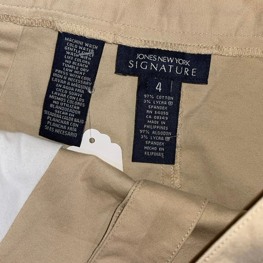 Jones New York Signature Khaki Stretch Snap up button Mini Skirt Size 4