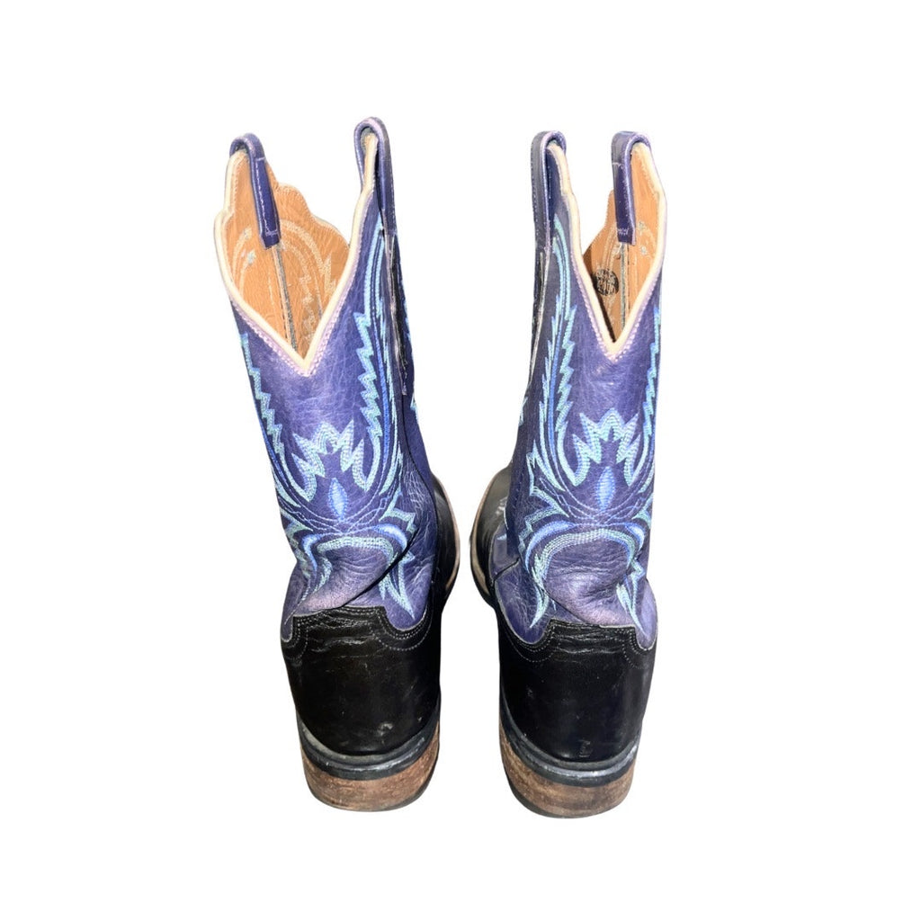 Lucchese Leather Western Cowgirl Boots Black Vamp Blue Purple Shaft SZ 10 Cowboy