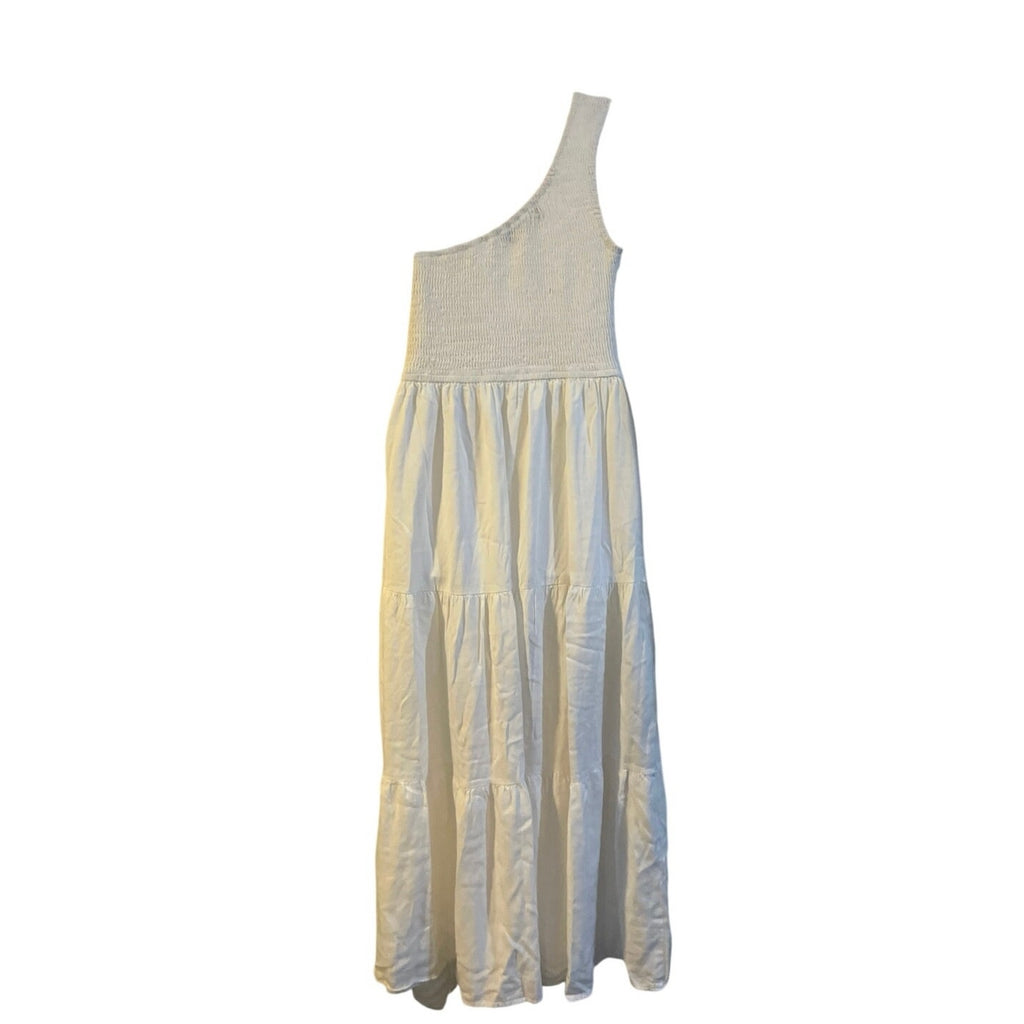 Merokeety One Shoulder Sleeveless Pleated Split Midi Smocked Tiered Dress SZ S