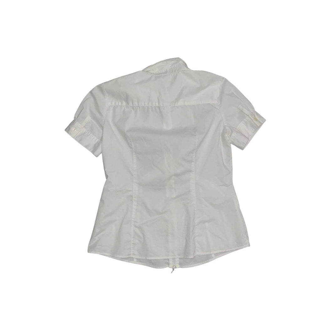 New York & Company White Full Zip Top Blouse Cotton Blend Y2K Size 10 90s casual