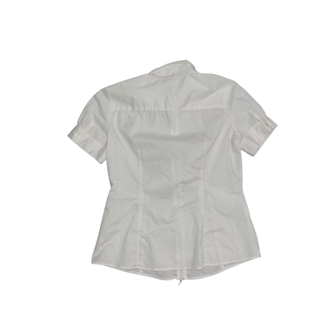 New York & Company White Full Zip Top Blouse Cotton Blend Y2K Size 10 90s casual