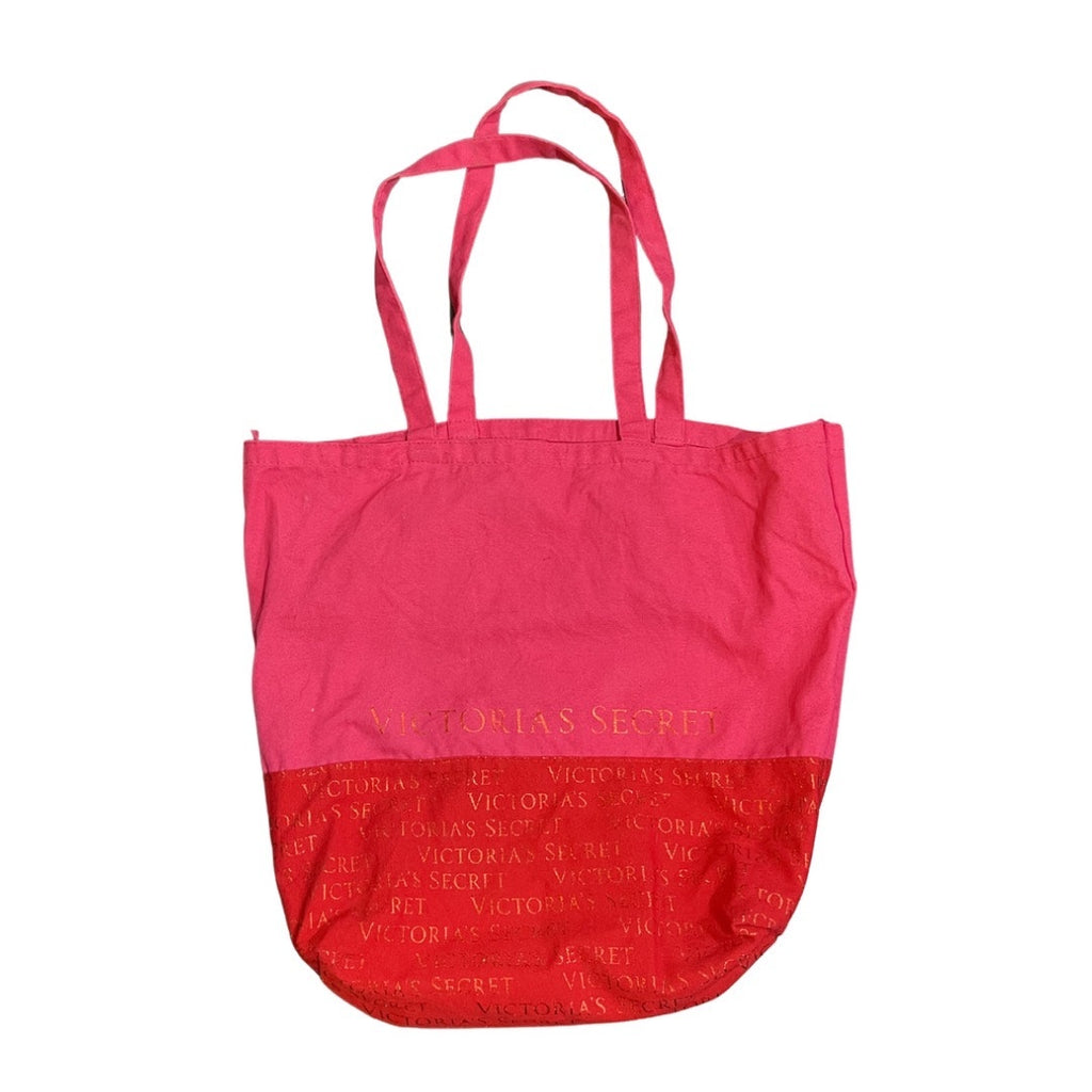 Victoria's Secret Two Tone Pink Red Canvas Large Tote Bag Beach Weekender Y2K