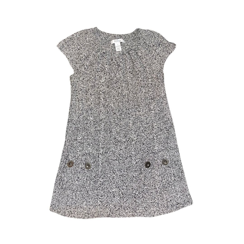 Style & CO Black White Cable Knit Short Sleeve Sweater Dress S Academia Preppy