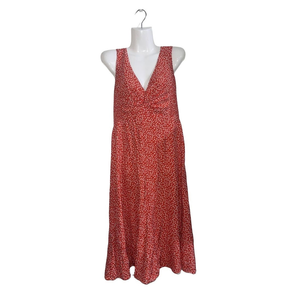 Rebecca Taylor Silk Red Floral V-Neck Twist Front Bust Midi Sleeveless Dress SZ 6